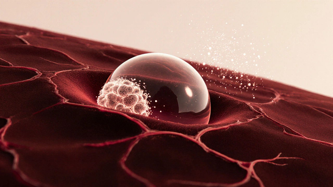 Blastocysta se pomalu zasouvá do děložní stěny.