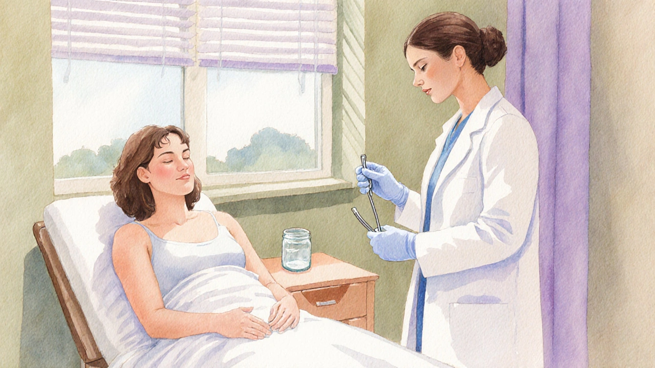 Gynekolog provádí vyšetření vagíny a odběr vzorku výtoku při diagnostice.