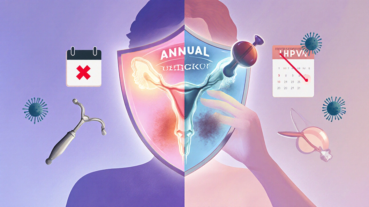 Symbolický obraz zdravého ženského těla s ochranným štítem a kalendářem preventivní prohlídky.