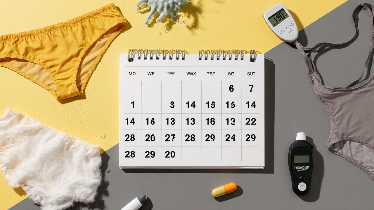 Kalendář s označenými dny od 1 do 180 se symboly prevence mykózy.