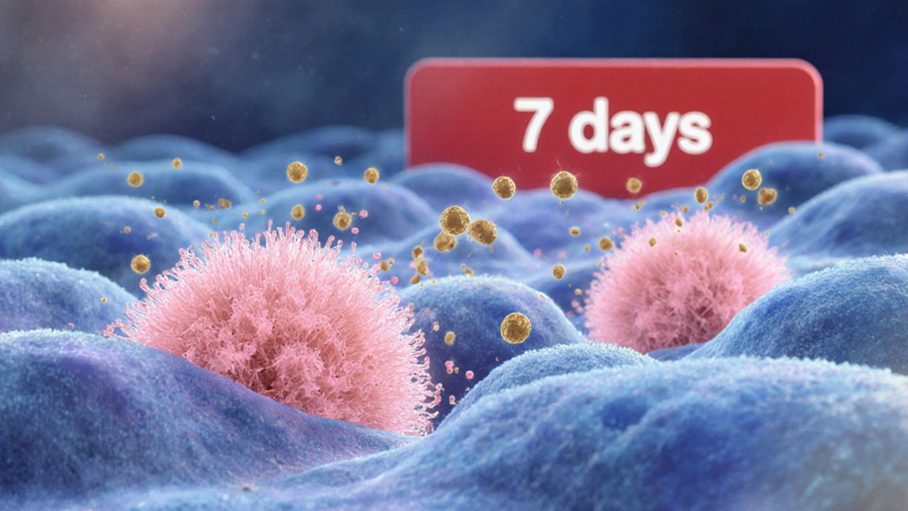 Mikroskopický pohled na houby a bakterie v pochvě během léčby.