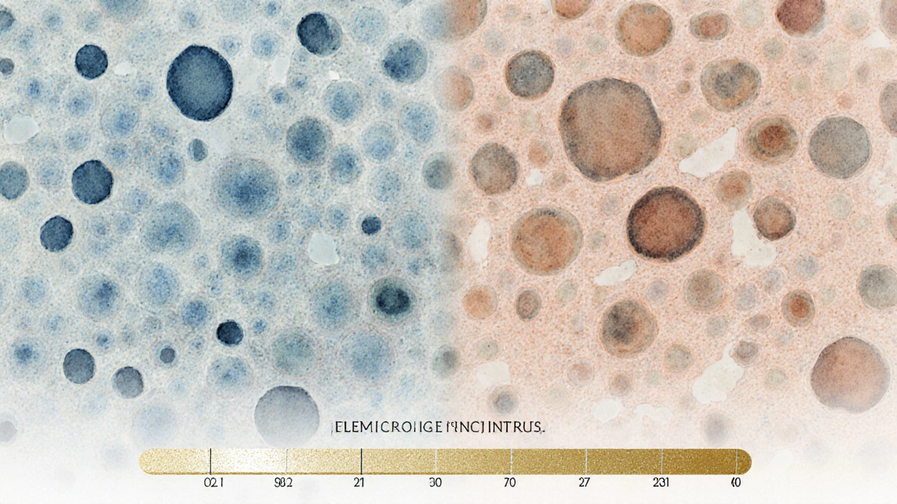 Mikroskopický pohled na zdravé a mírně změněné buňky děložního čípku s časovou osou.