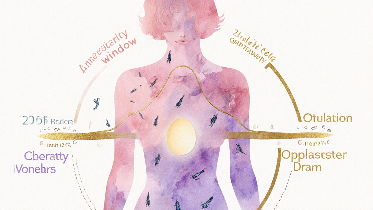 Umělecké znázornění ženského cyklu s plodným oknem a vajíčkem.