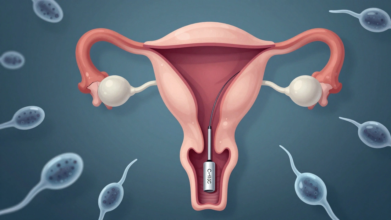 Měděná nitrojaterní těleso v děloze odrazující spermie bez hormonů.