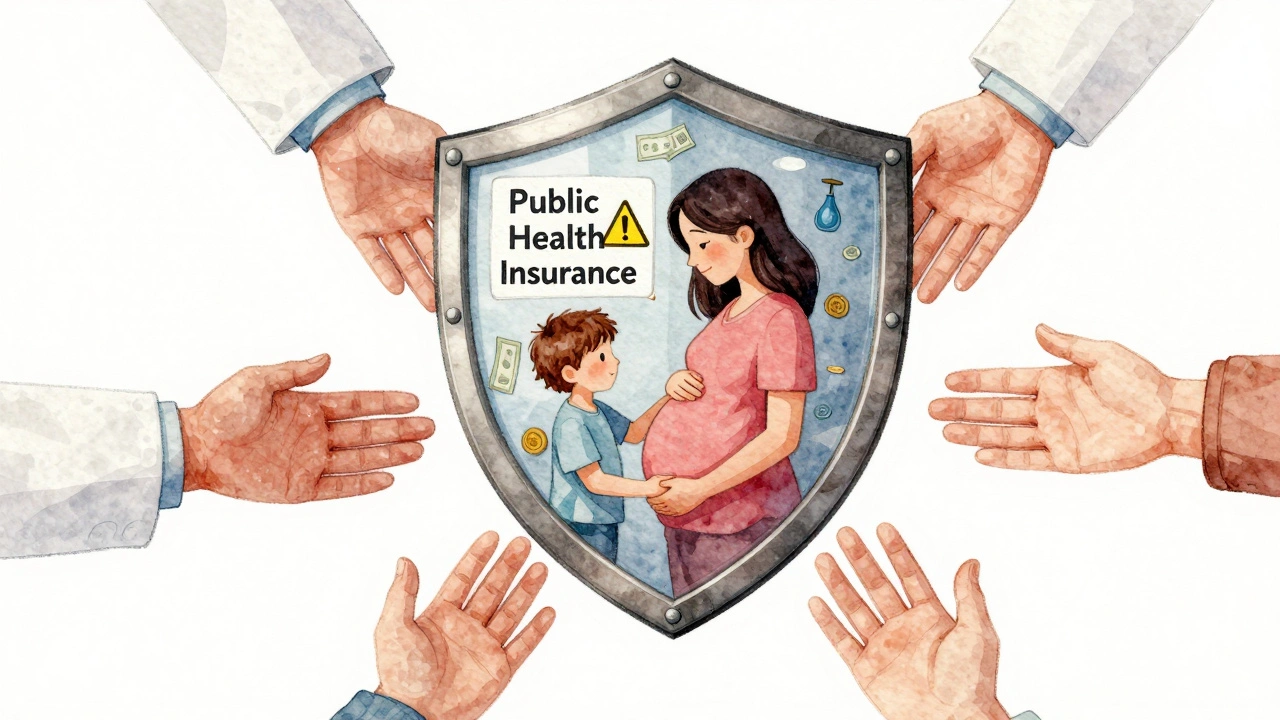 Štít veřejného zdravotního pojištění chrání těhotnou ženu a její dítě před finančním břemenem.