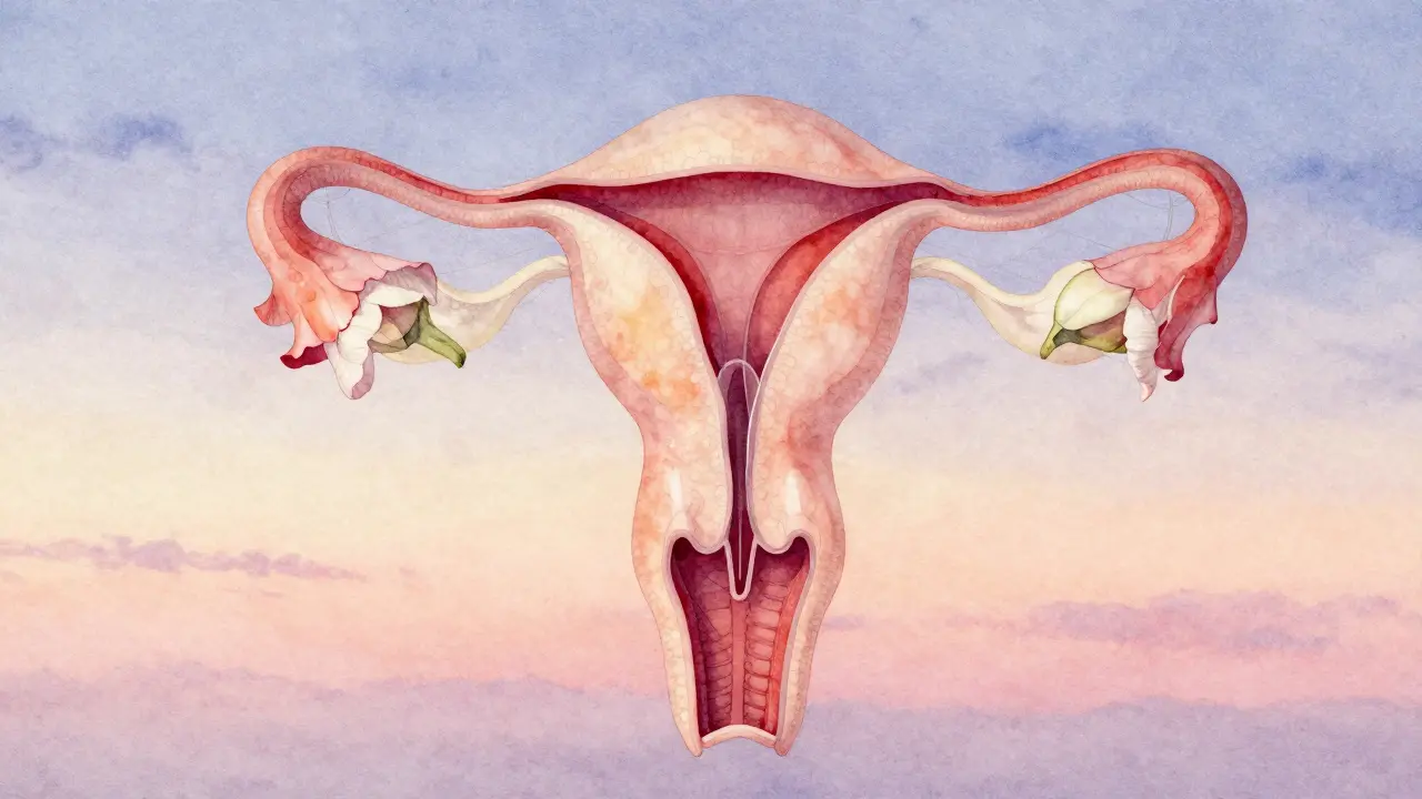 Květ postupně otevírající se jako metafora zkracování čípku před porodem.