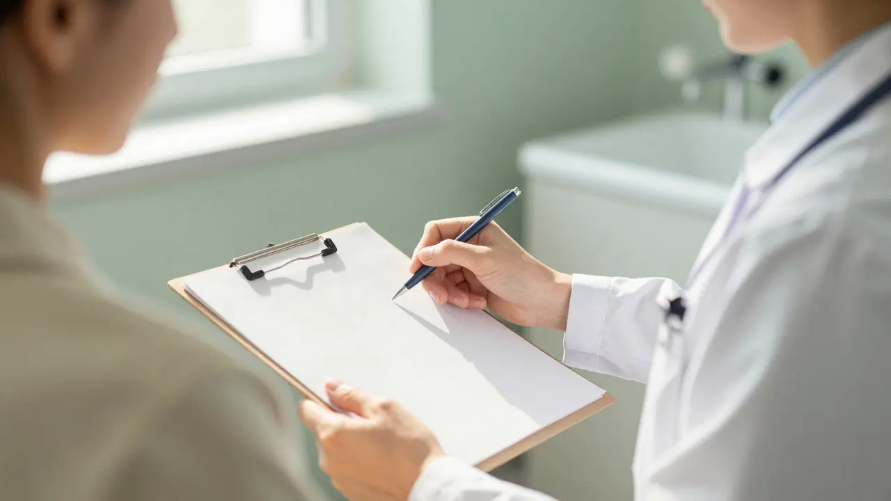 Žena a gynekolog během konzultace.