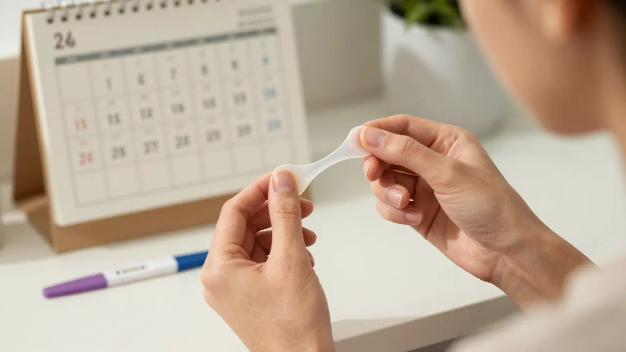 Žena pozoruje výtok s konsistencí vaječného bílku.