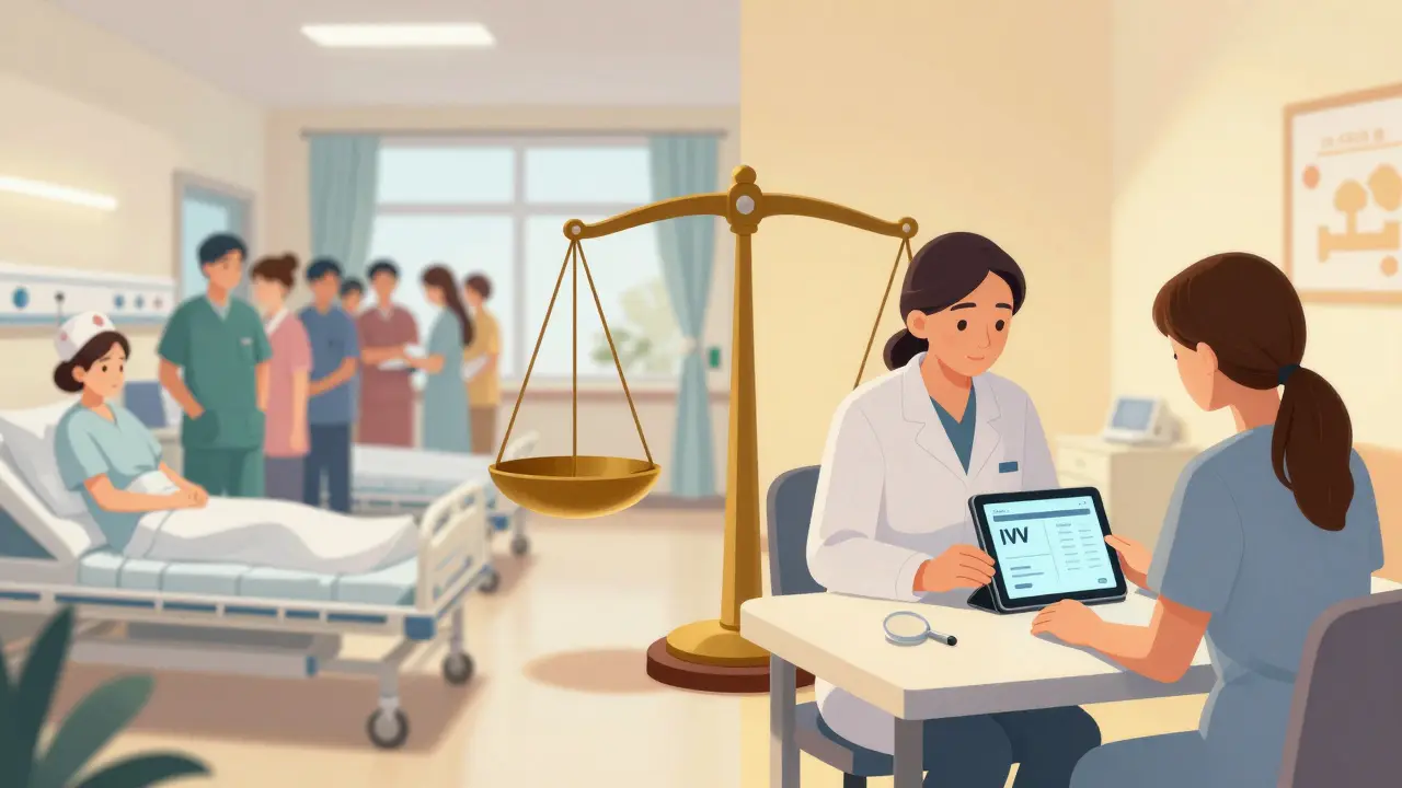 Kontrast mezi veřejnou nemocnicí a soukromou gynekologickou ordinací.