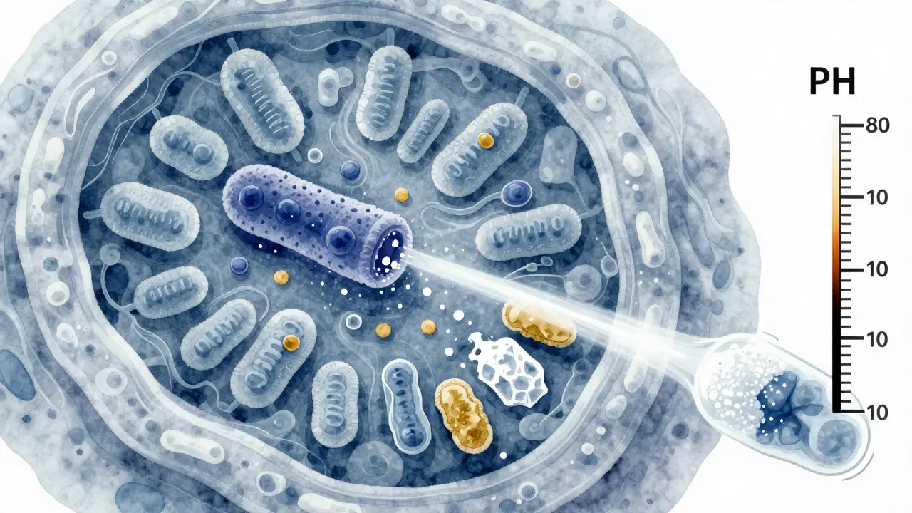 Mikroskopický pohled na houby Candida rozmnožující se při ztrátě prospěšných bakterií a přebytku cukru.