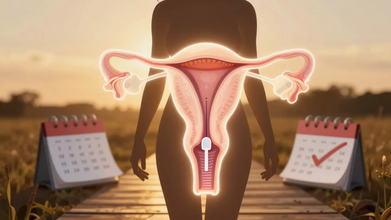 Symbolický obraz ženy s průhledným vnitřním výřezem těla a Pap testem, symbolizující prevenci a kontrolu.