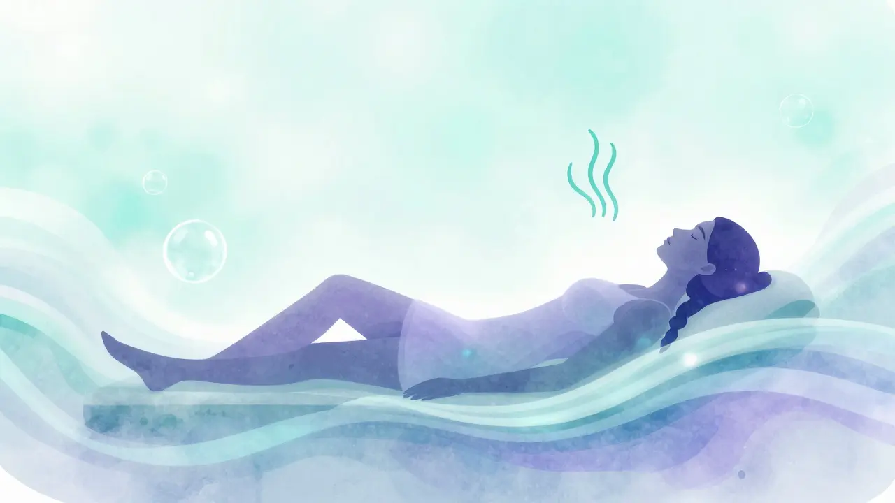 Abstraktní ilustrace znázorňující klid a hluboké dýchání během lékařského vyšetření.