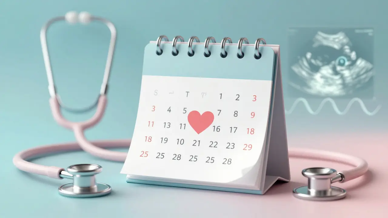 Konzepční obraz kalendáře a symbolů zdraví představující pravidelnou prevenci.
