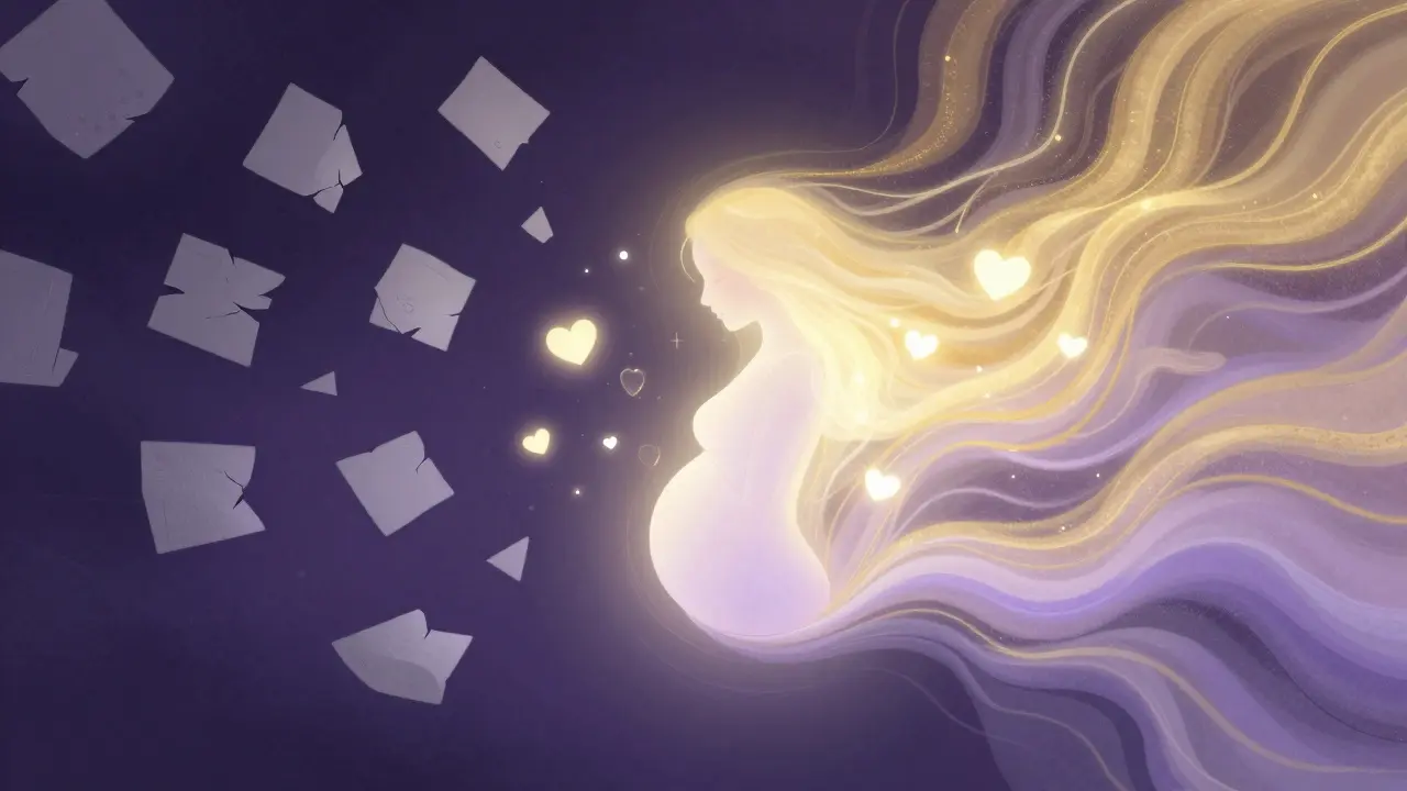 Umělecký obraz znázornující přechod od úzkosti k vnitřnímu klidu a harmonii.