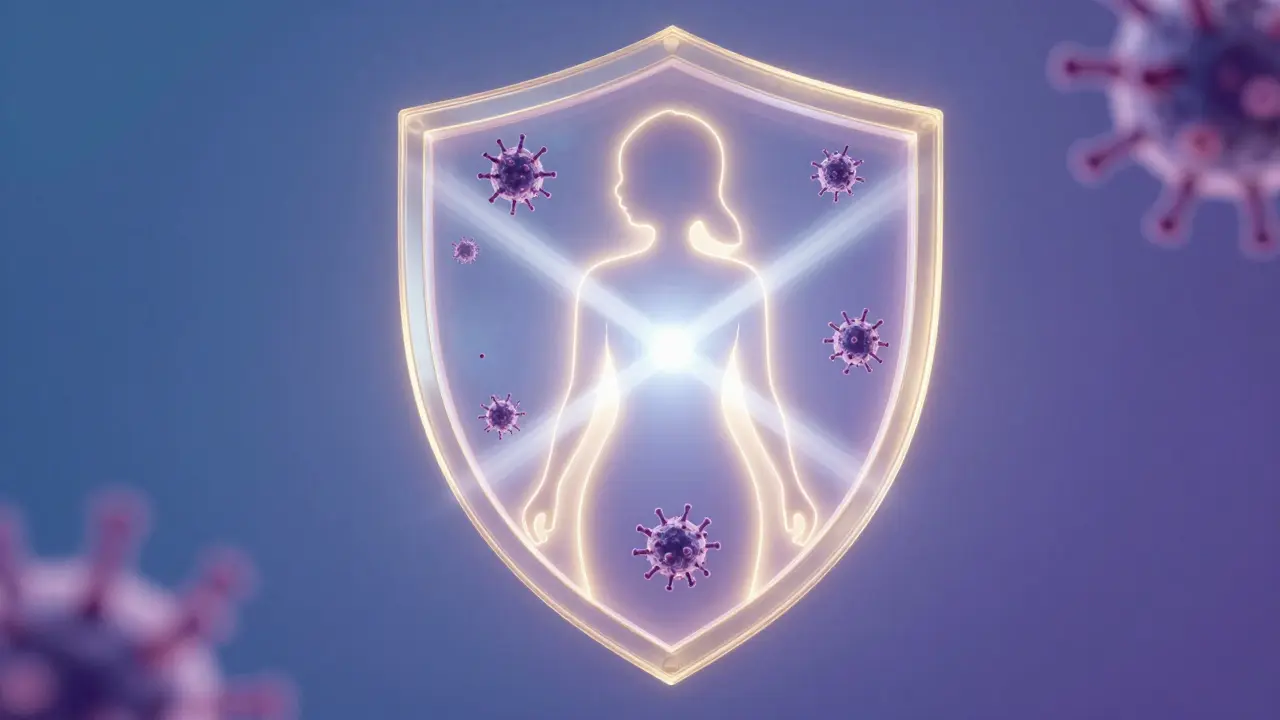 Abstraktní ochranný štít symbolizující prevenci rakoviny