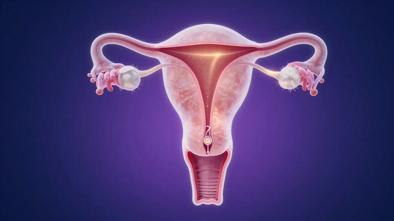 Abstraktní vizualizace hormonálních změn v děloze