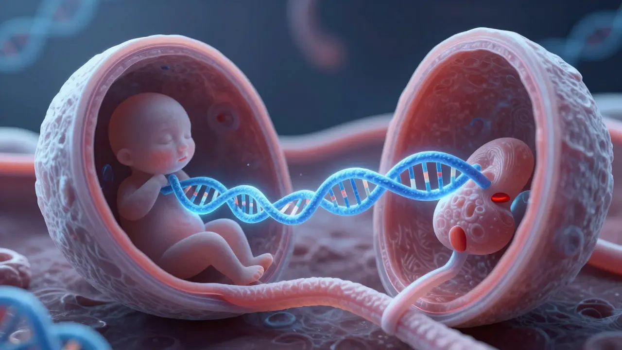 Konceptuální ilustrace DNA plodu v krvi matky pro NIPT test