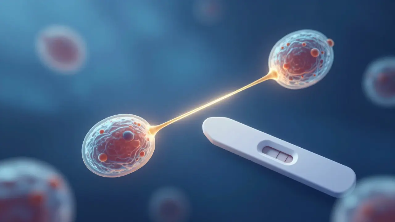 Abstraktní ilustrace detekce hormonu hCG