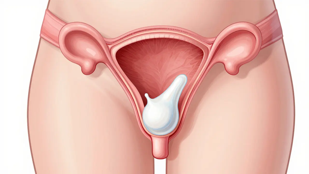 Anatomická ilustrace děložního čípku a ústupu hlenové zátky