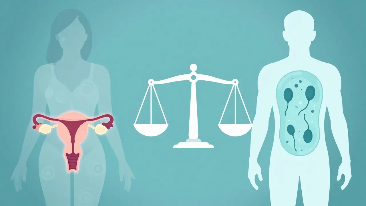 Konceptuální ilustrace diagnostiky neplodnosti u muže i ženy