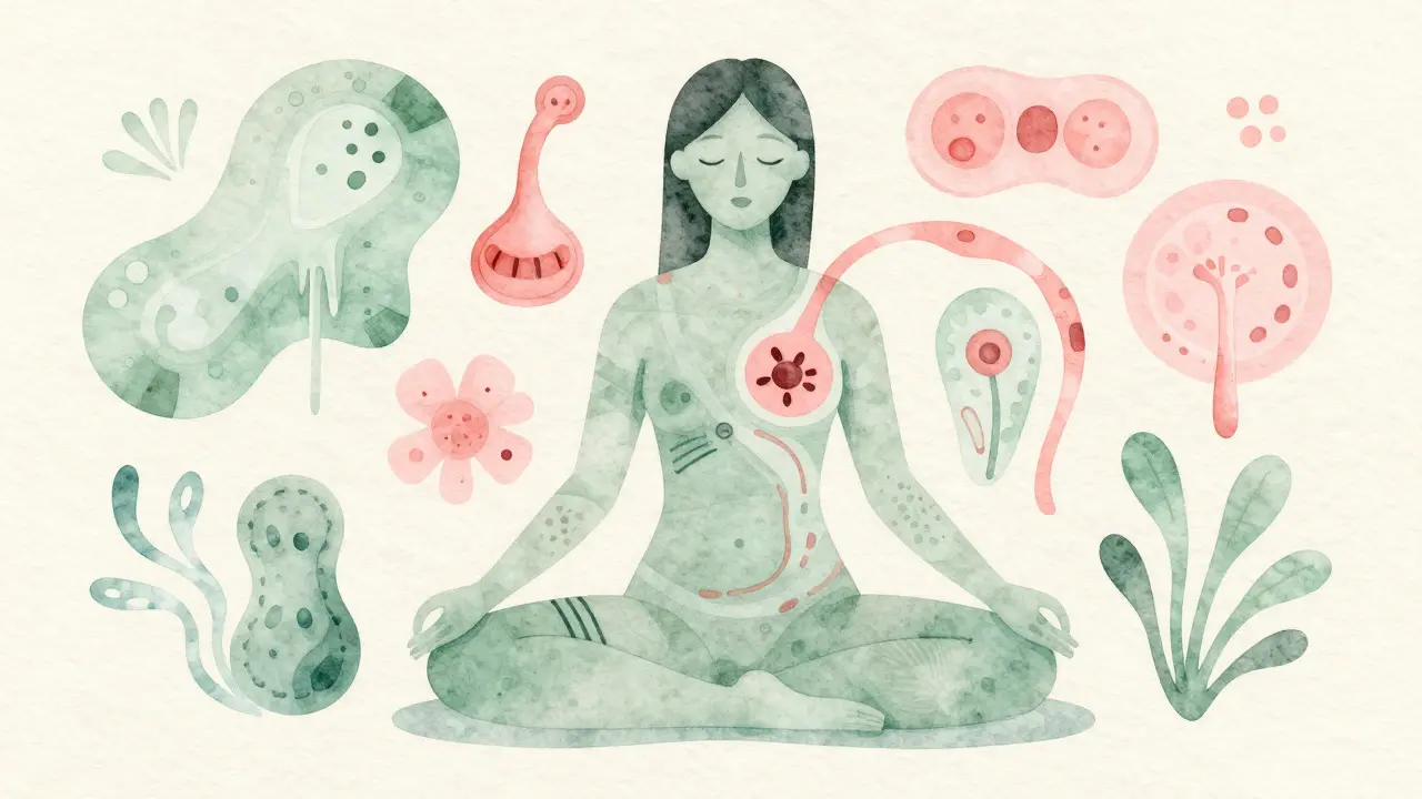 Abstraktní ilustrace představující regeneraci těla a hormonální rovnováhu